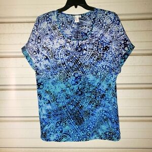 1X Plus Size Catherines Pretty Blue Paisely 💙 Shirt top blouse summer